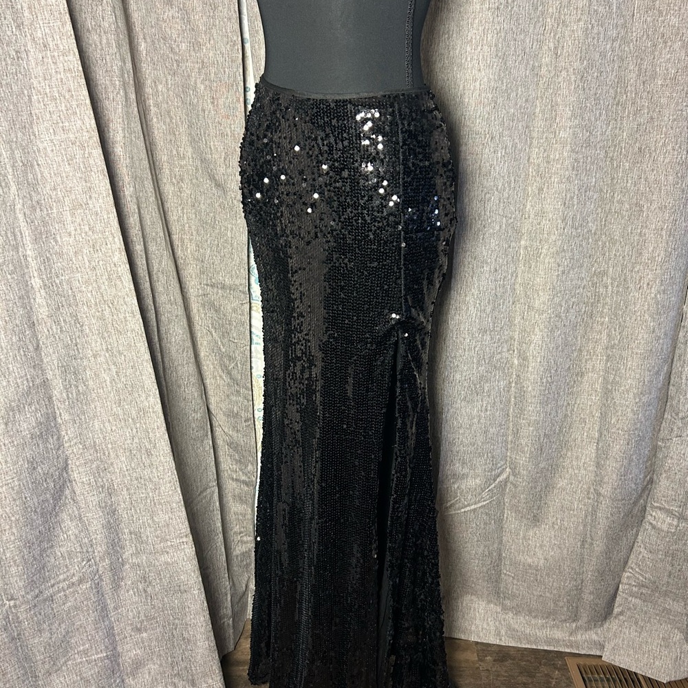 Ina Black Sequin Trumpet Maxi Skirt